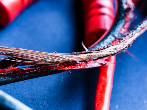 Example of electrical fire hazard caused by damaged wiring